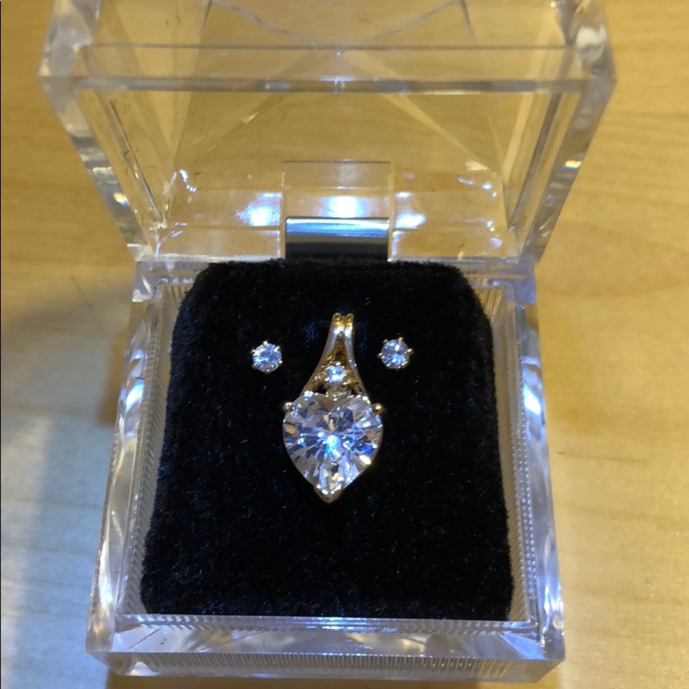 CZ Heart Pendant and Earrings